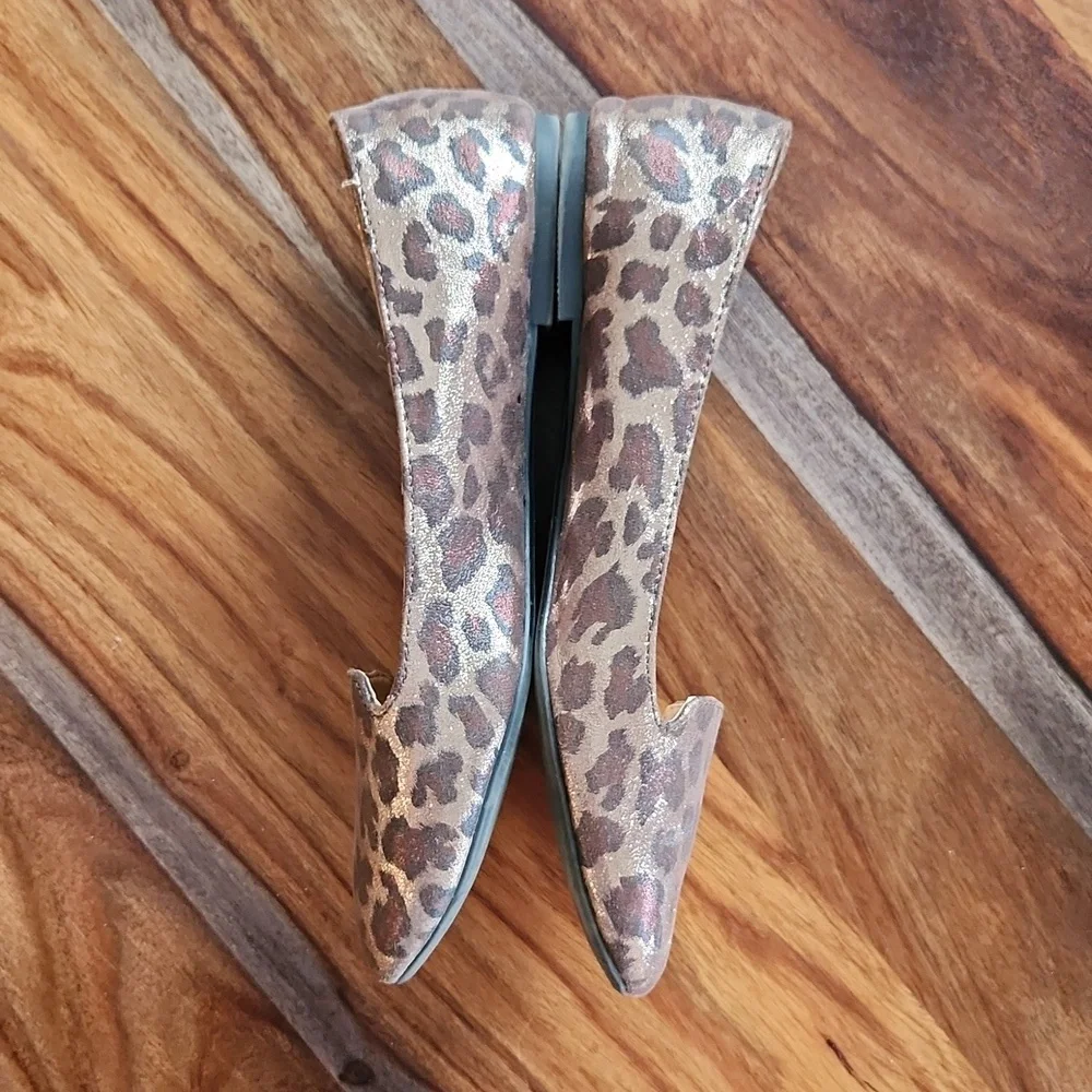 Cute Metallic Leopard Ballet Flats, Size 8, Nice, Report Brand
